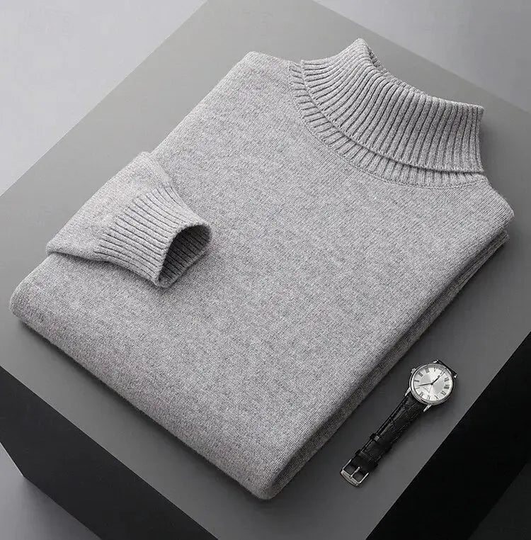 Pull Col Roulé Classique Côtelé Coupe Slim Homme