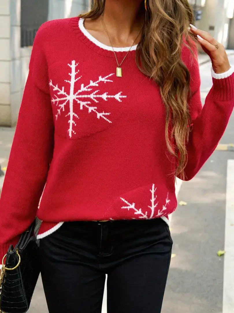 Pull en Maille Motif Flocon de Neige Femme