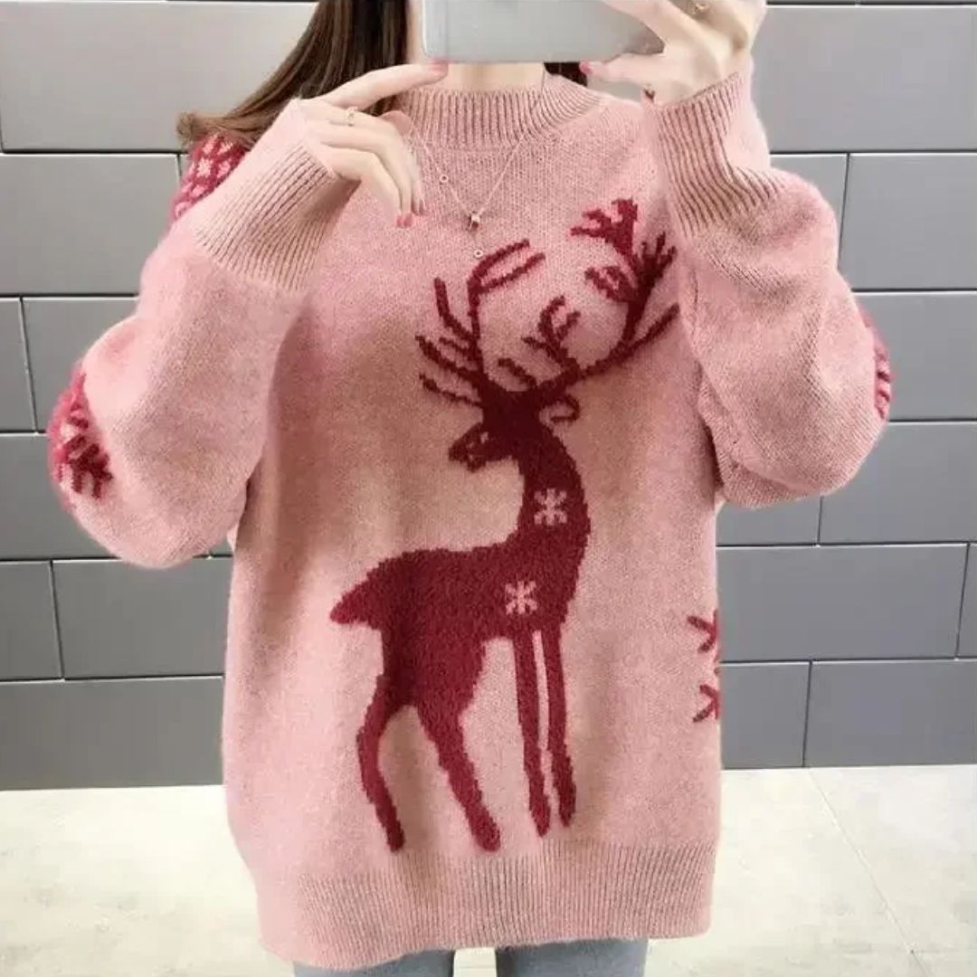 Pull en Maille Motif Renne Femme