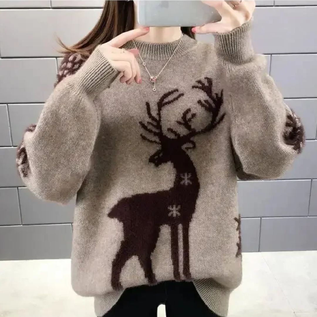 Pull en Maille Motif Renne Femme