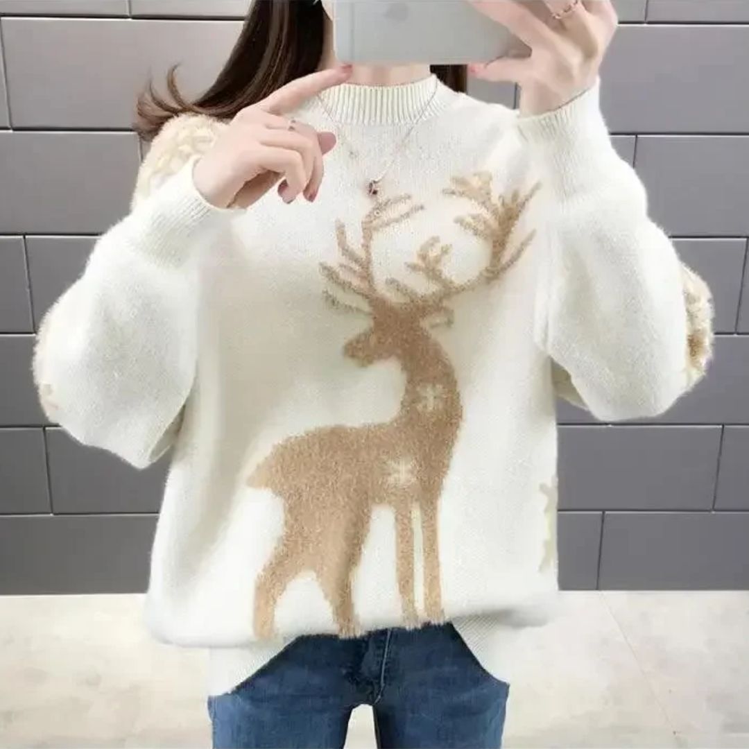 Pull en Maille Motif Renne Femme