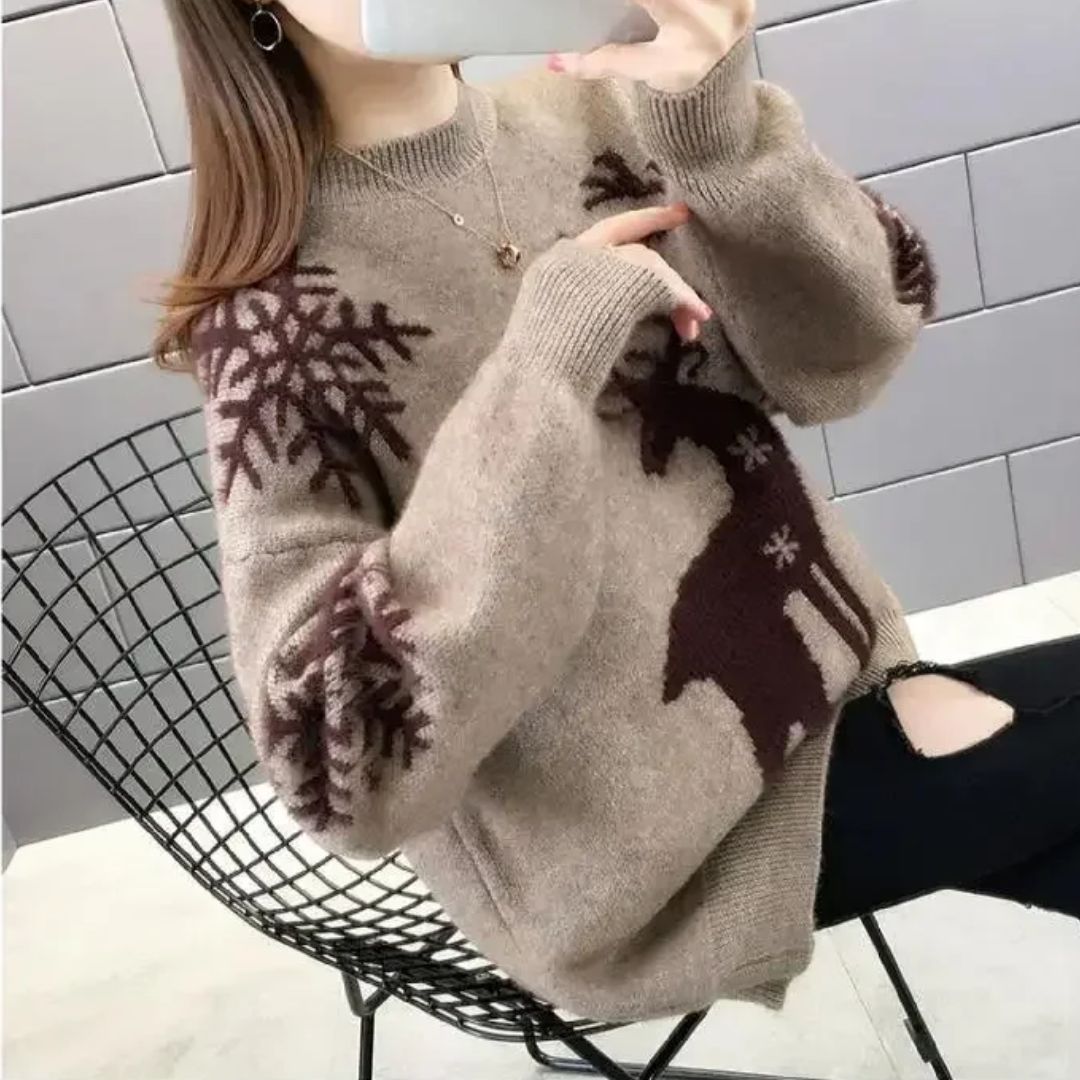 Pull en Maille Motif Renne Femme