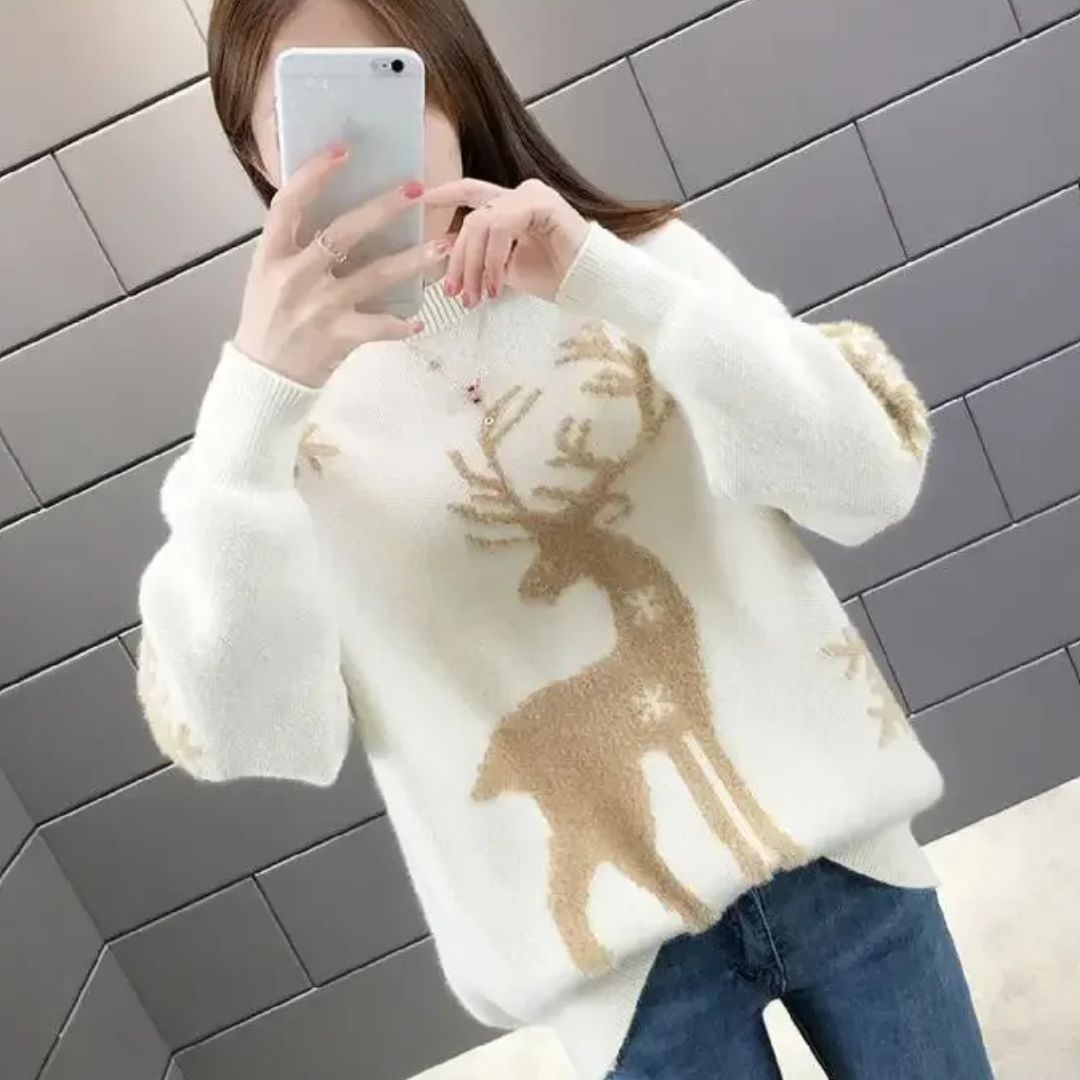 Pull en Maille Motif Renne Femme