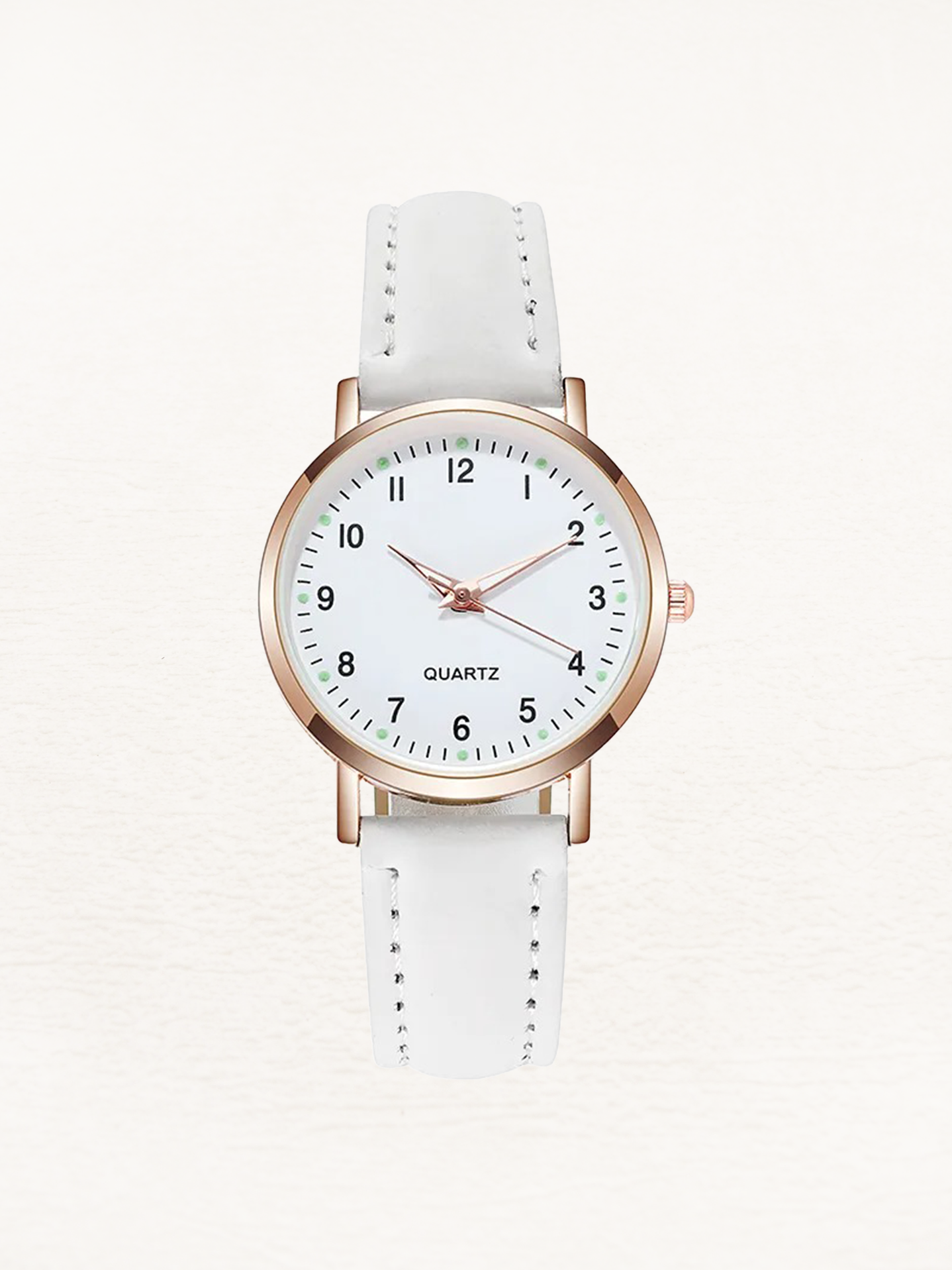 Women's round quartz watch with imitation leather strap