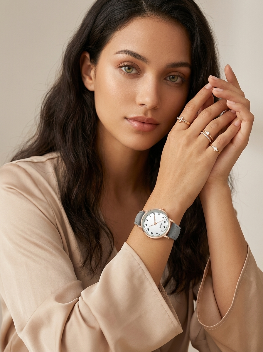 Women's quartz watch showcasing the round dial