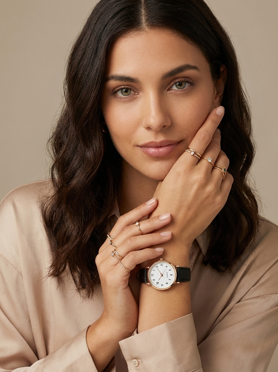 Women's round case analogue watch for office wear
