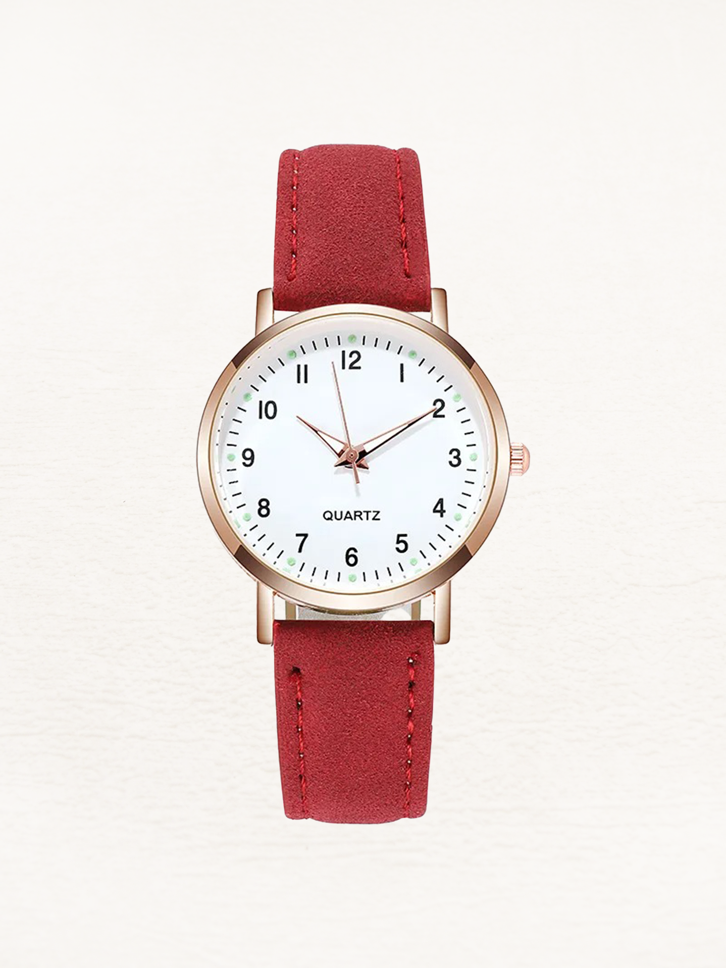 Women's leather strap watch showcasing the side profile