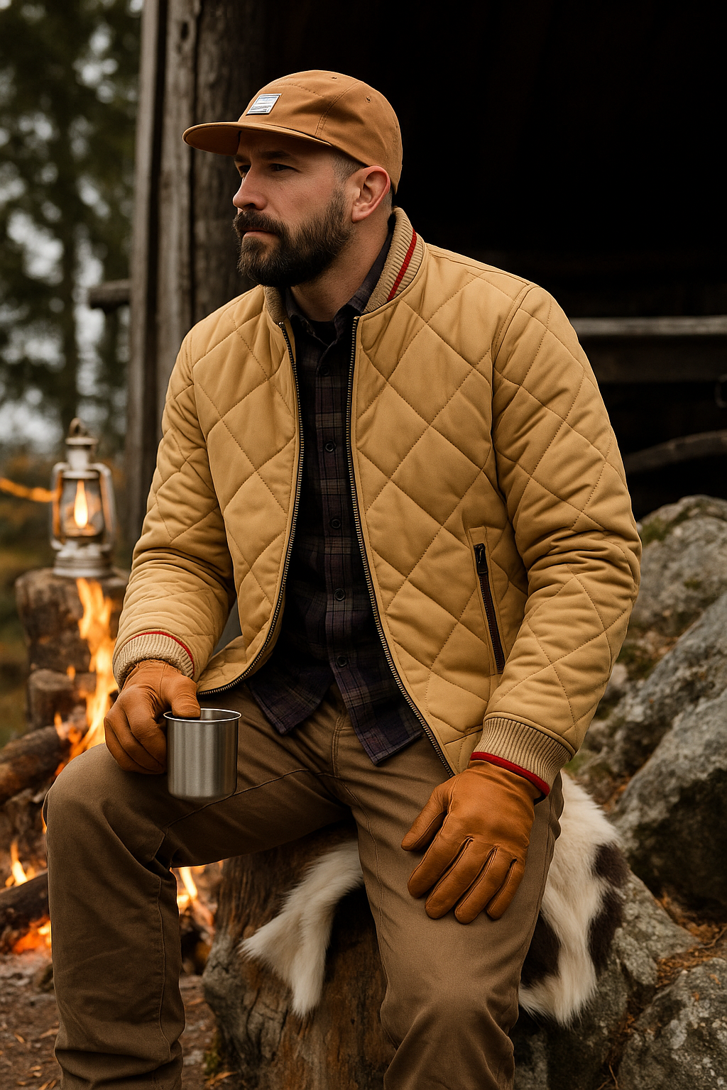Insulated jacket displaying side seam and sleeve construction for men
