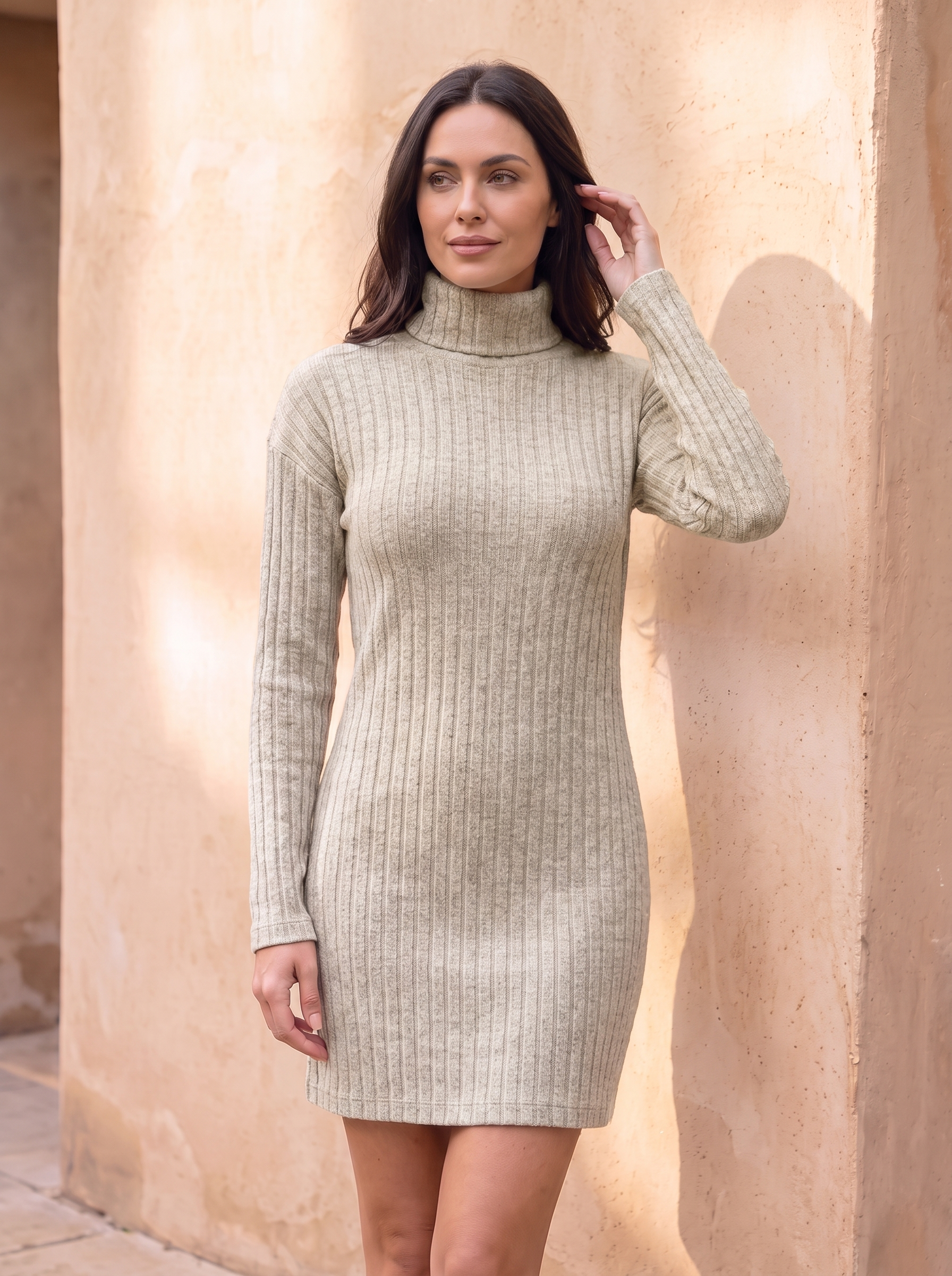 Ribbed sweater dress women