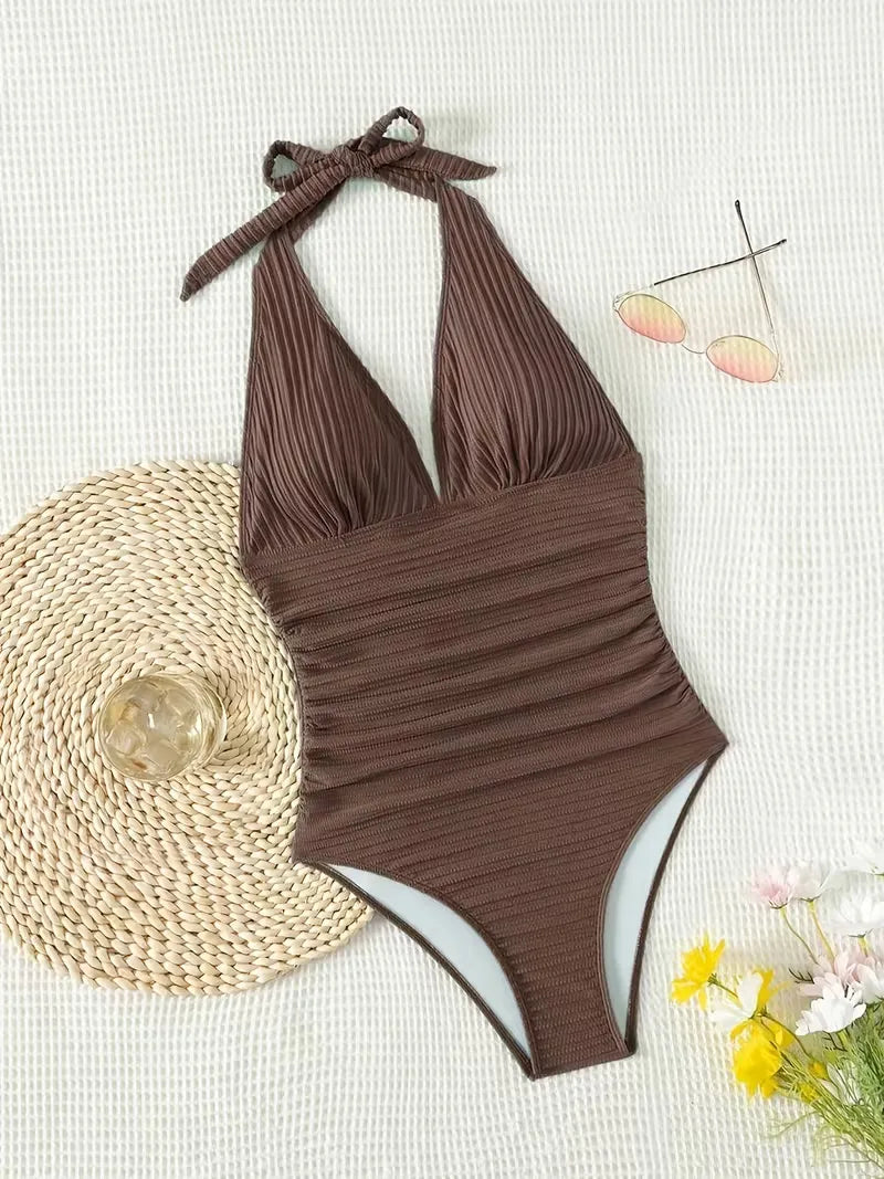 Women's fitted ribbed swimsuit for poolside occasions
