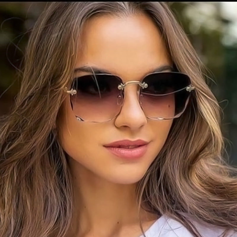 Rimless square sunglasses with UV400 protection