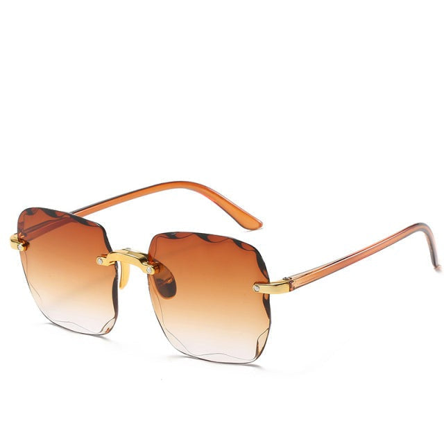 Minimalist rimless sunglasses with rectangular lenses