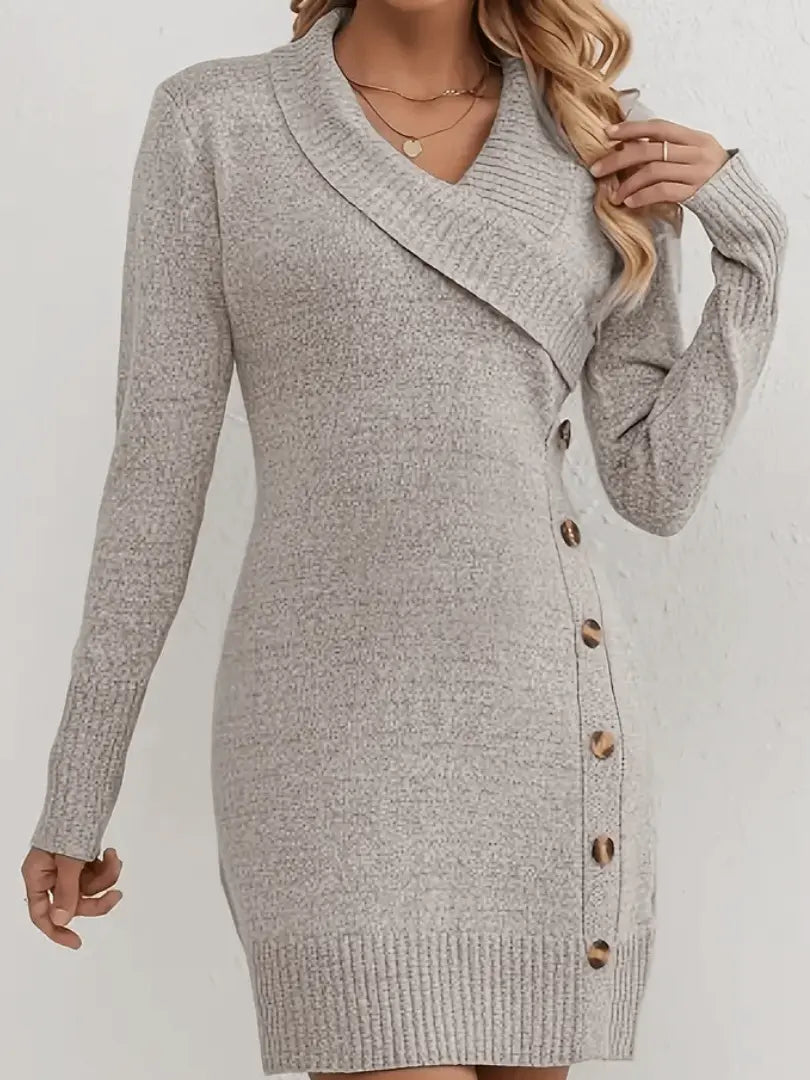 ribbed knit dress featuring vertical button line along side