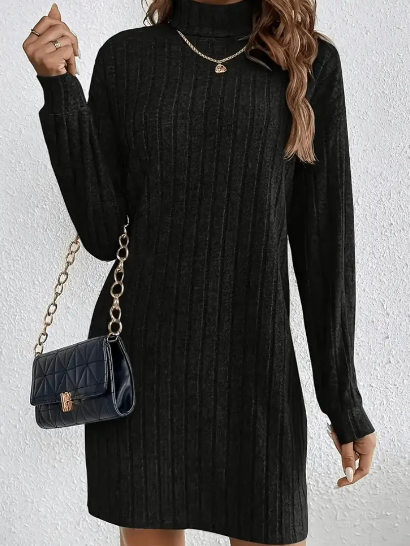 straight cut dress with ribbed knit texture and pullover style detail