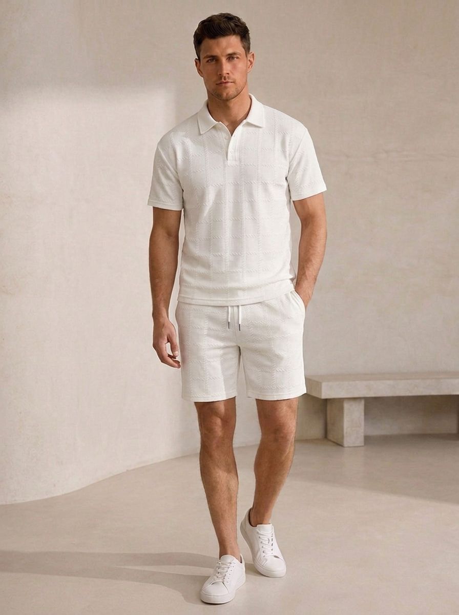 Short sleeve polo and shorts matching outfit