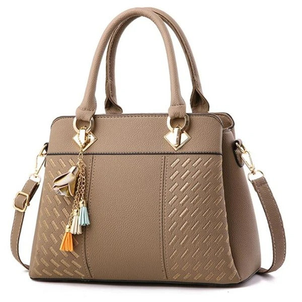 Sac Cabas Texturé à Motif Géométrique avec Breloque Femme