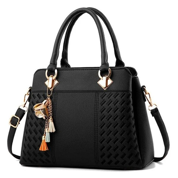 Sac Cabas Texturé à Motif Géométrique avec Breloque Femme