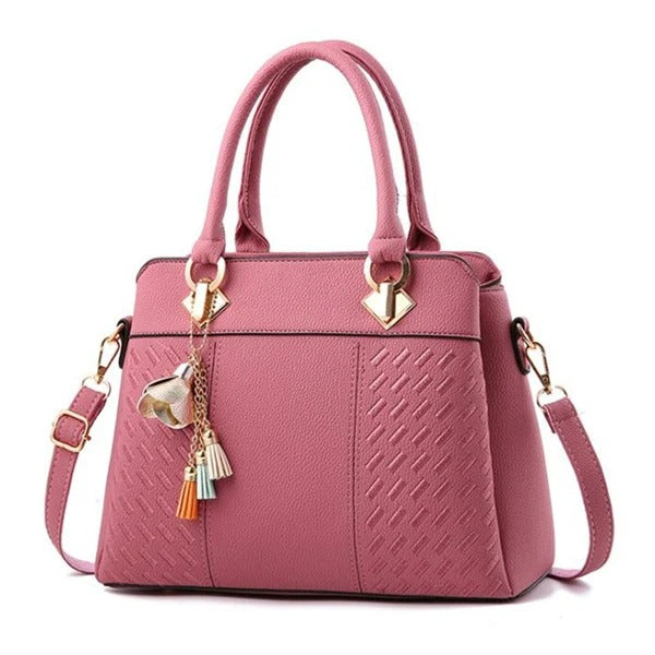 Sac Cabas Texturé à Motif Géométrique avec Breloque Femme
