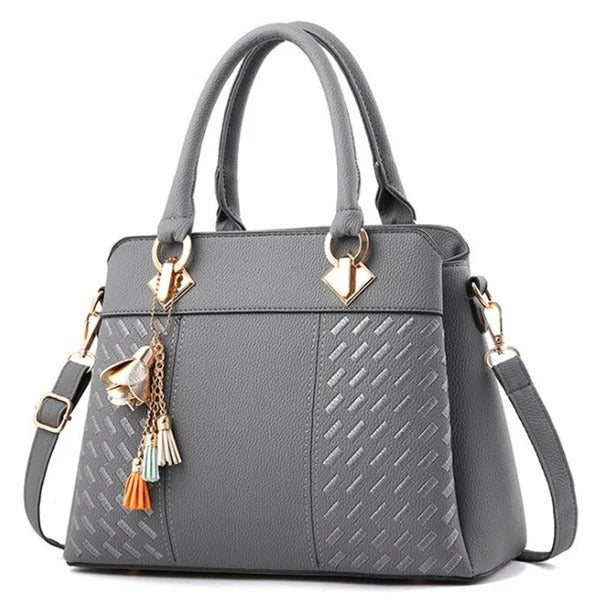 Sac Cabas Texturé à Motif Géométrique avec Breloque Femme