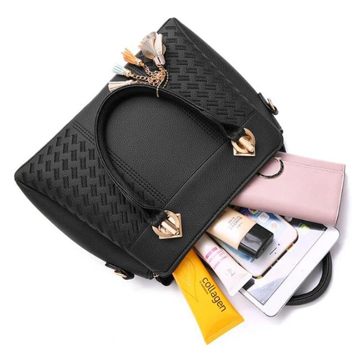 Sac Cabas Texturé à Motif Géométrique avec Breloque Femme