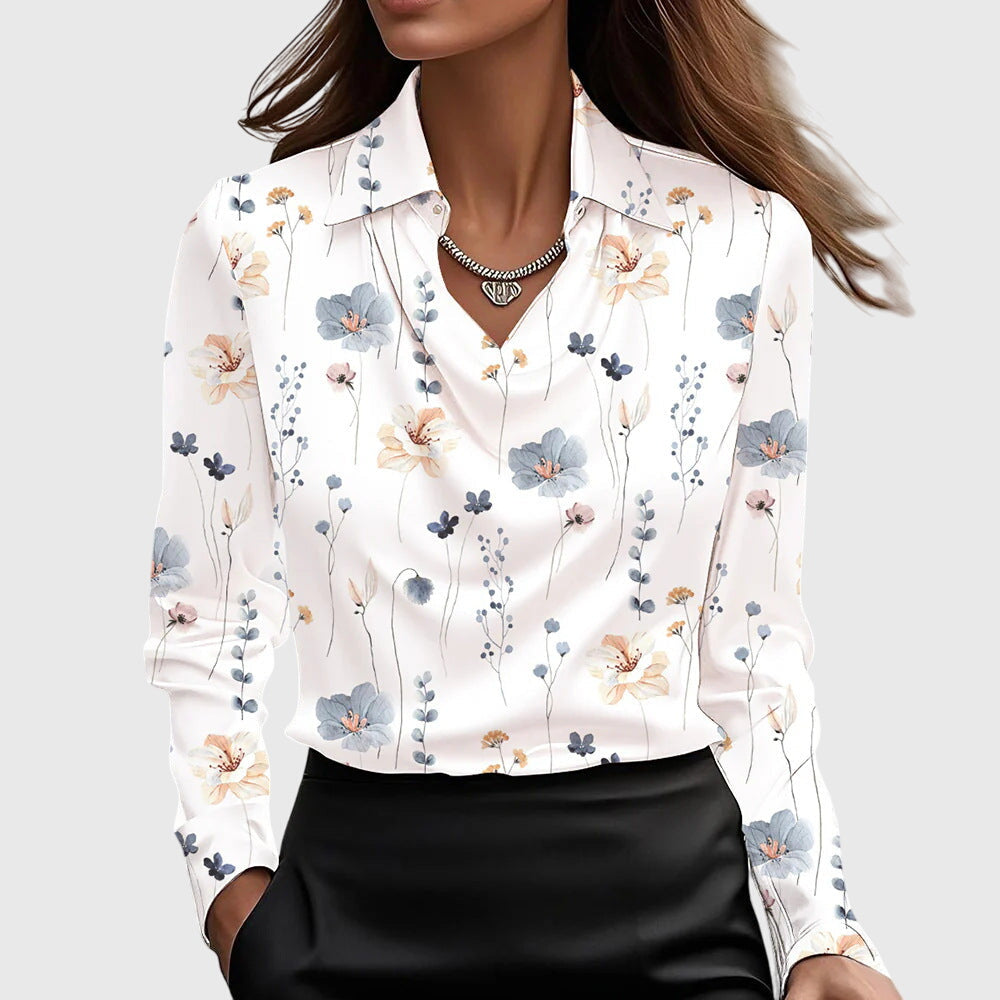 Satin blouse with cowl neckline and tailored fit for everyday wear
