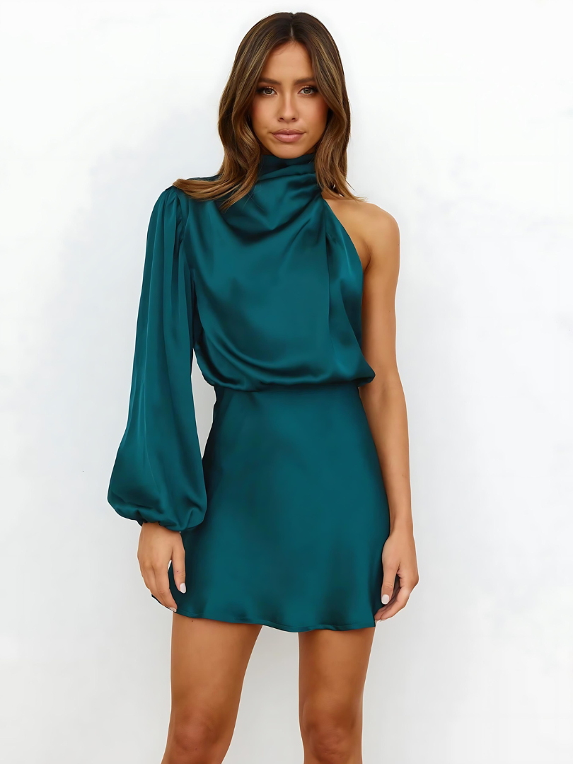Women's satin cocktail mini dress off-shoulder style, additional color or angle view