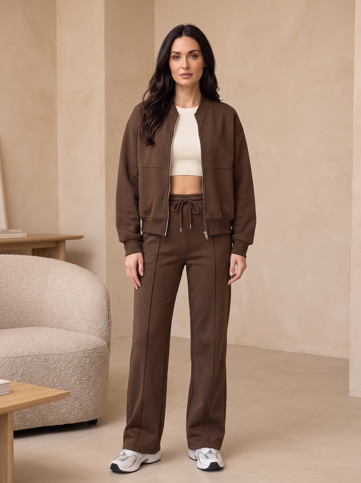 Fleece zip-up lounge set women