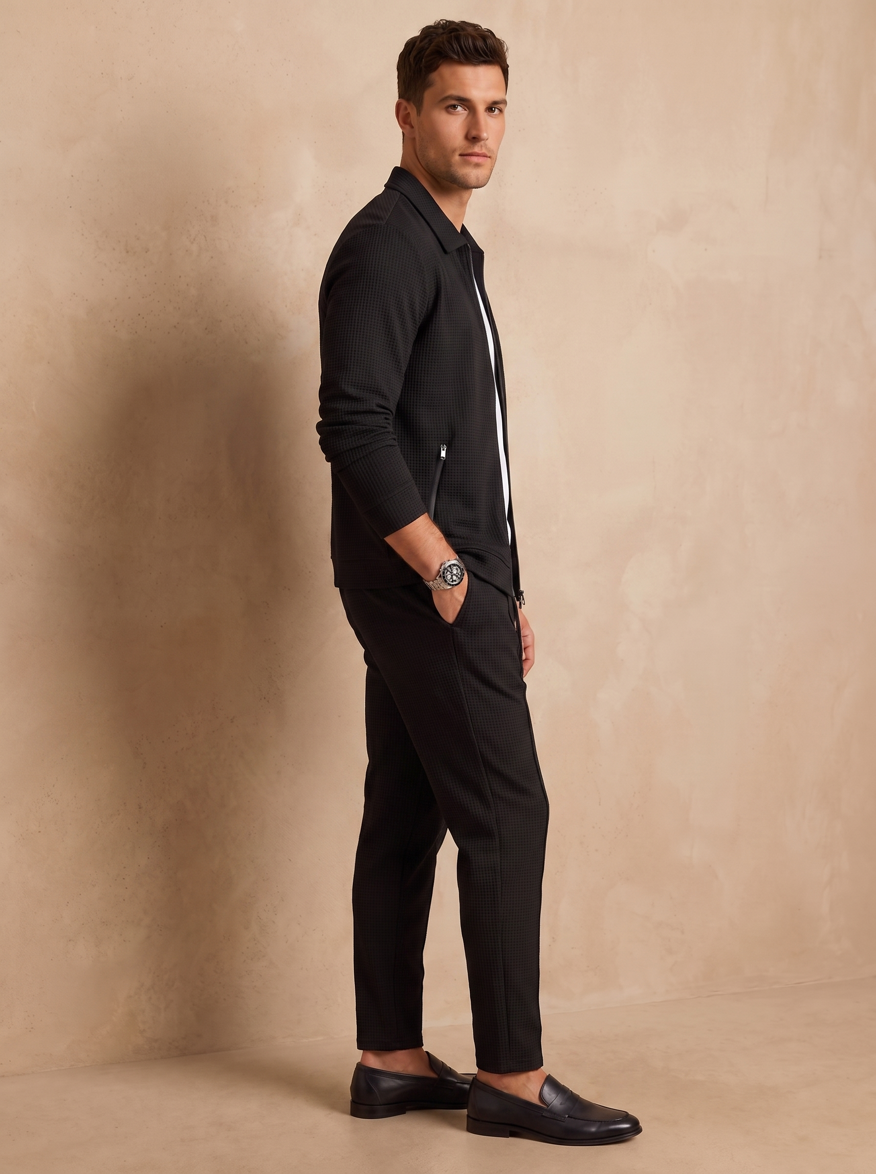 Men's cotton zip jacket set