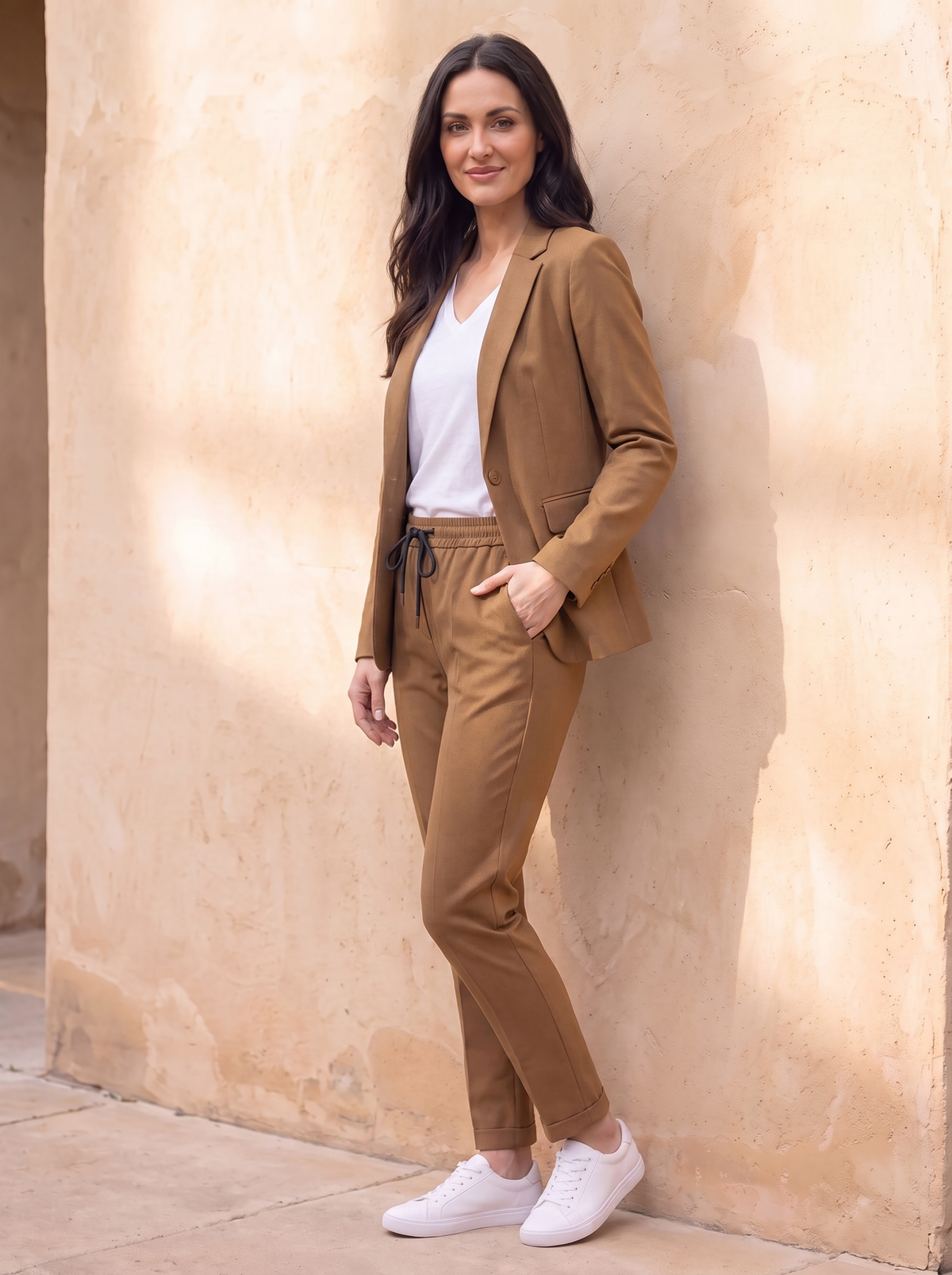 Woven blazer and jogger set women