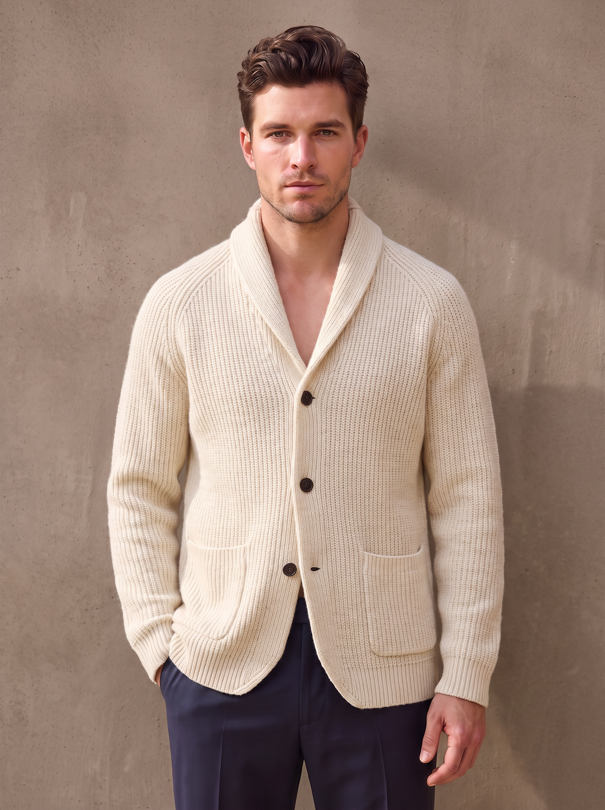 Wool shawl collar cardigan men