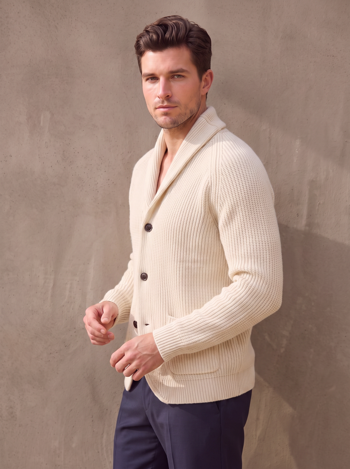 Men's wool shawl collar cardigan
