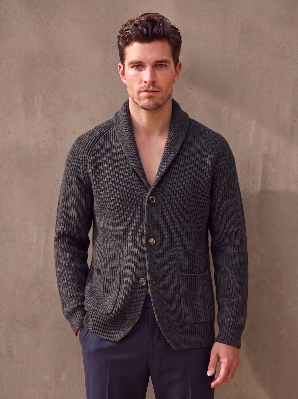 Regular fit cardigan for men