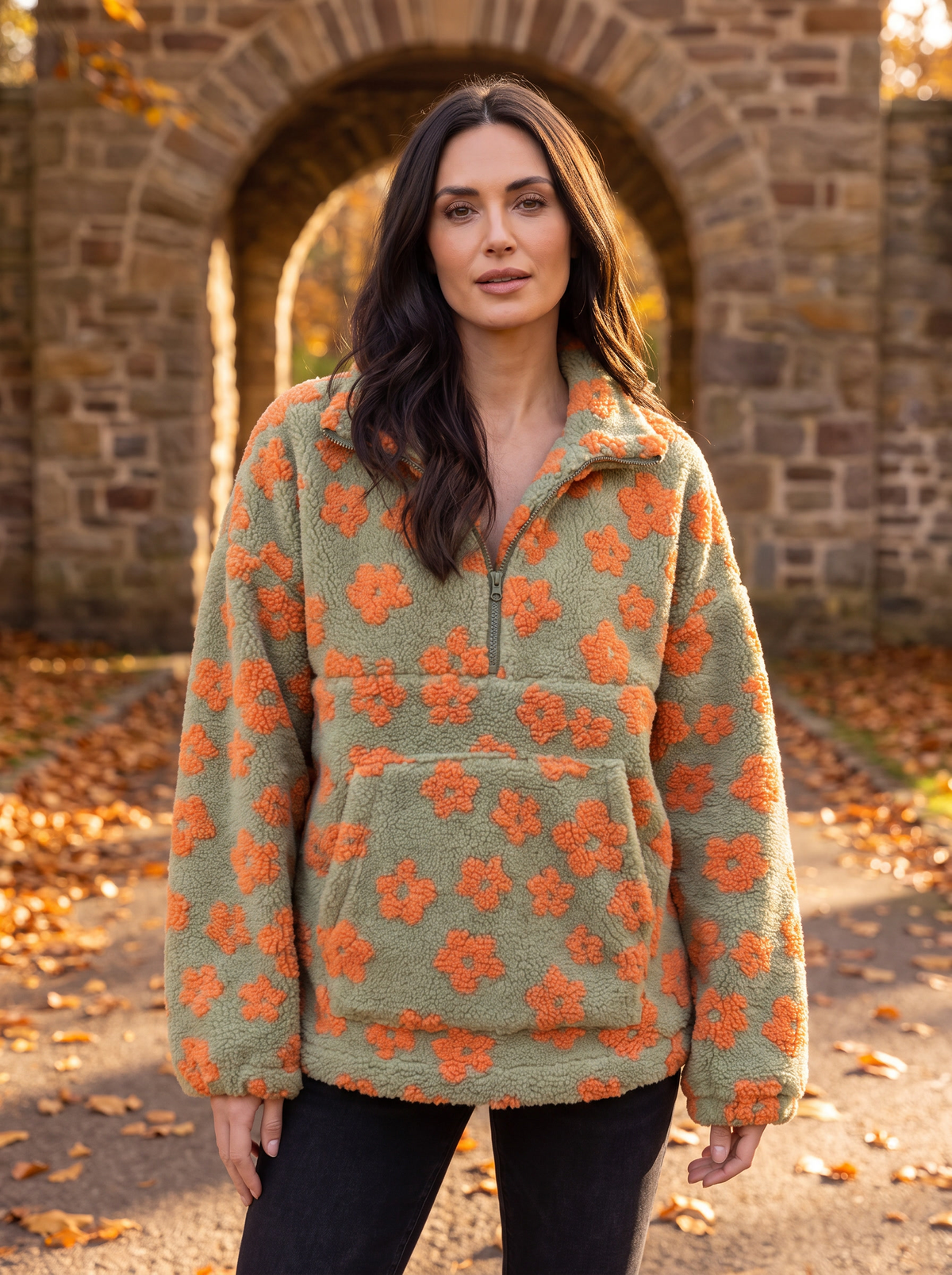 Women's floral fleece pullover for fall