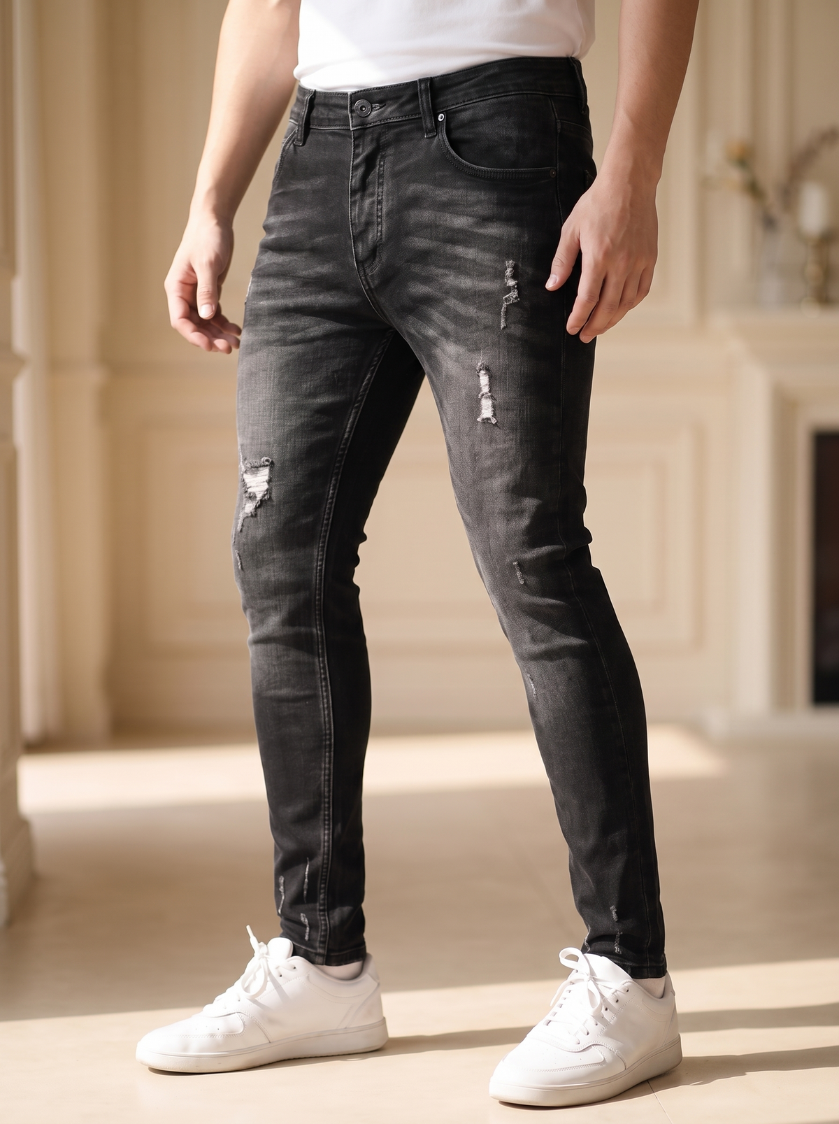 Men's straight fit cotton trousers