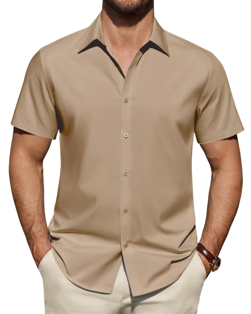 Regular fit business shirt with short sleeves for office and smart casual wear