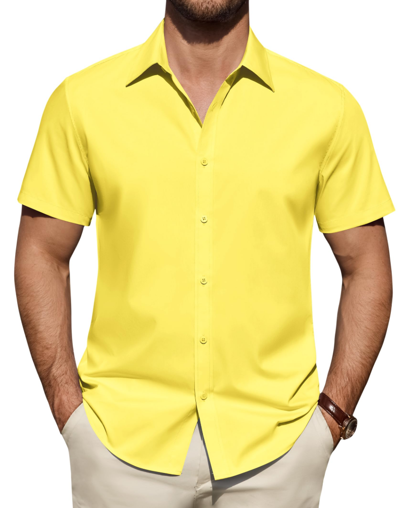 Polyester business shirt with a timeless short sleeve design