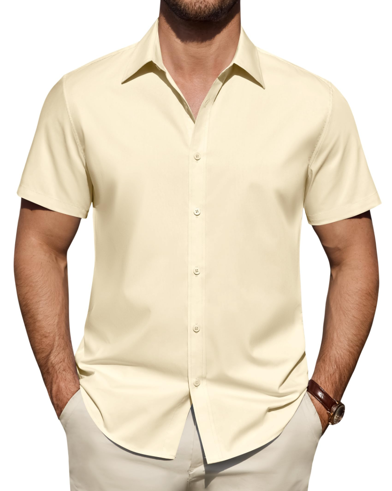 Smart casual men's shirt with a pointed collar and plain finish