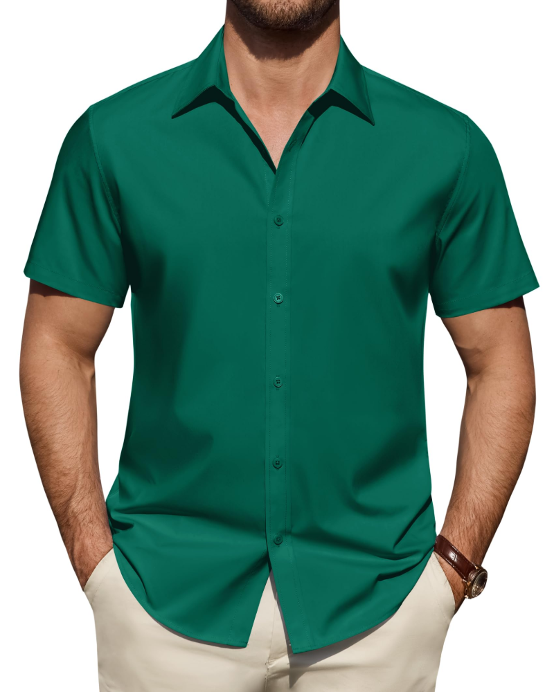 Men's short sleeve business shirt with a pointed collar and button fastening