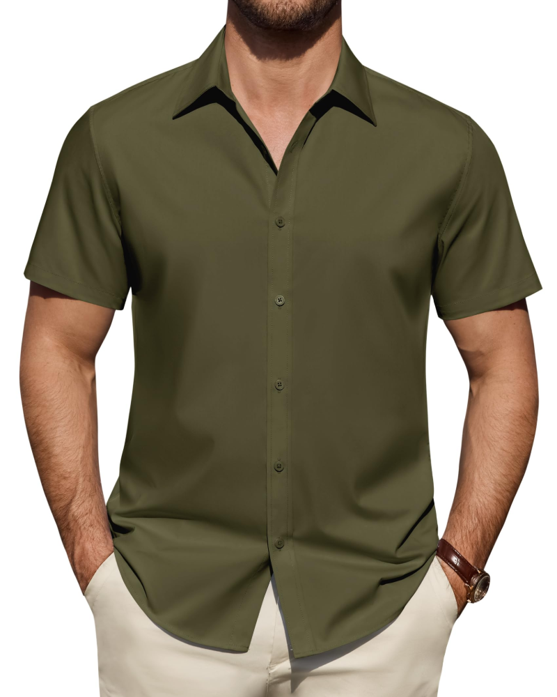 Regular fit business shirt with short sleeves for office and smart casual wear