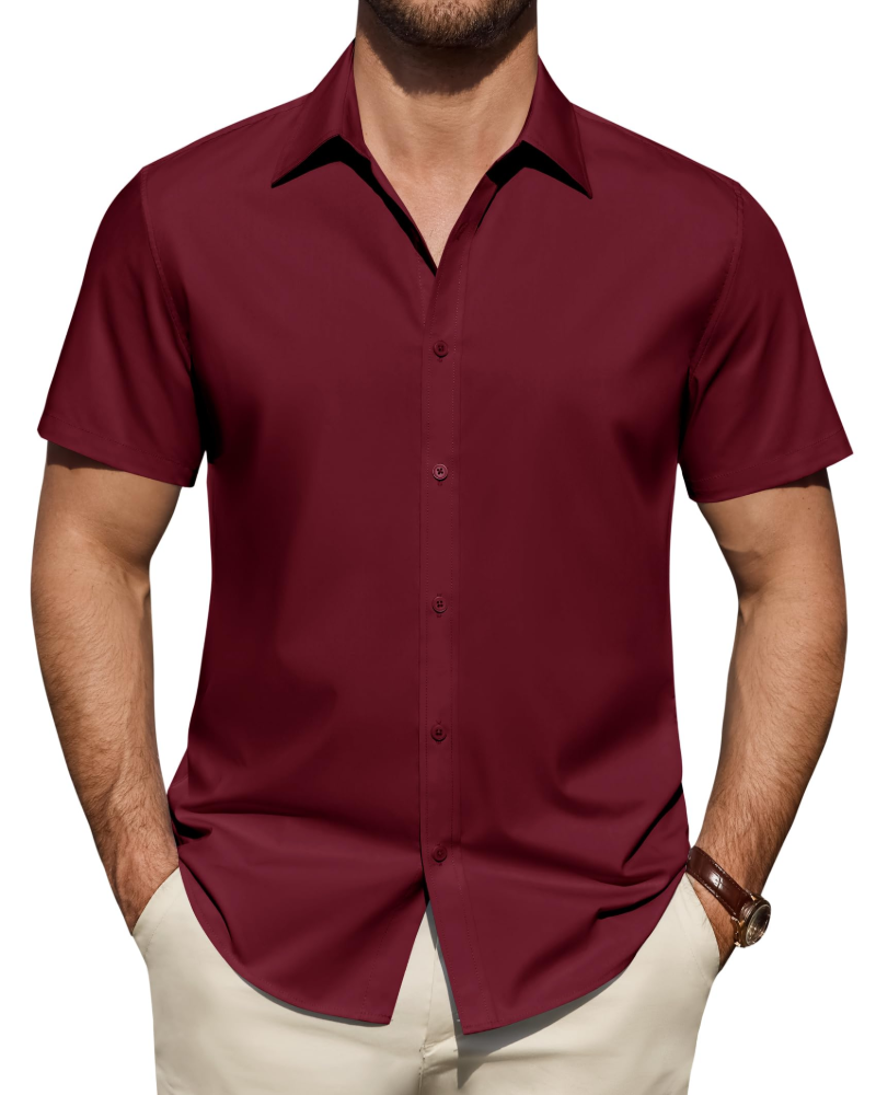 Men's business shirt with short sleeves and classic collar styling