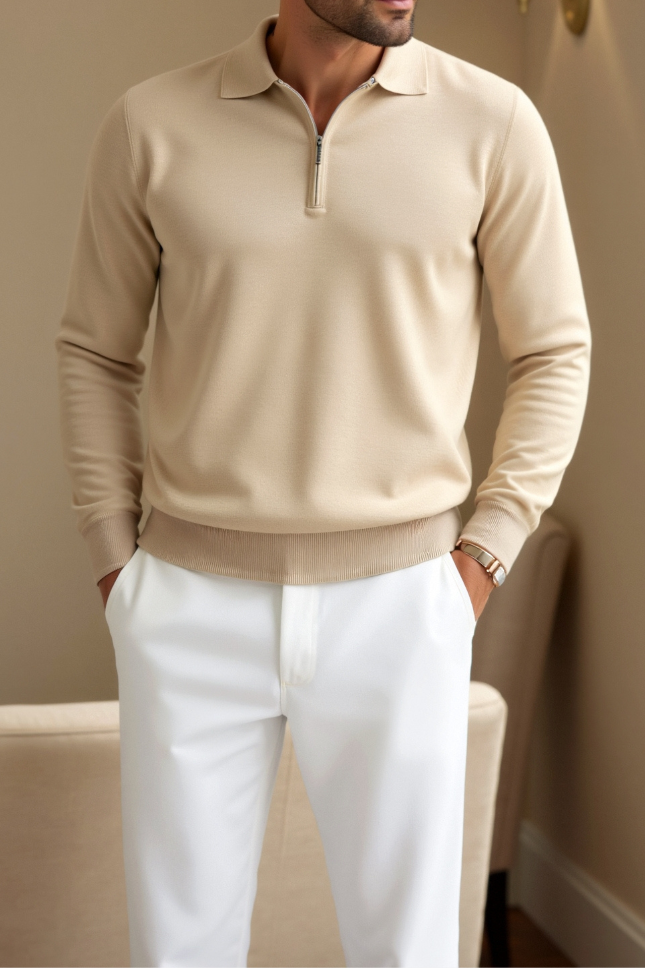 Polo shirt in stretch knit fabric with relaxed silhouette for men
