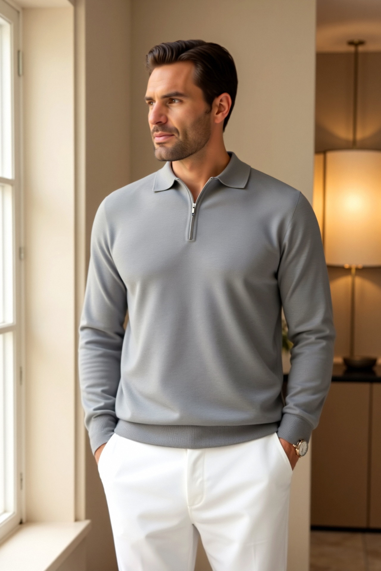 Relaxed fit polo shirt in stretch knit for men

