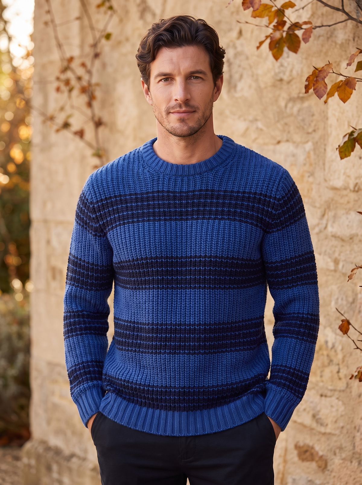 Men's striped crew neck jumper