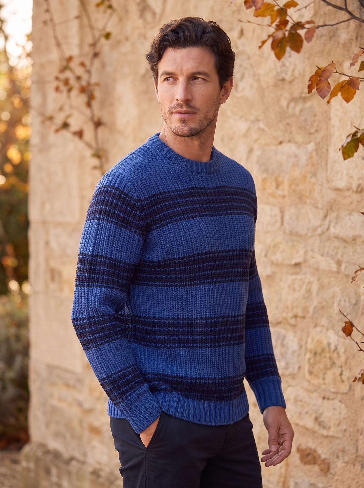 Men's long sleeve striped knit jumper