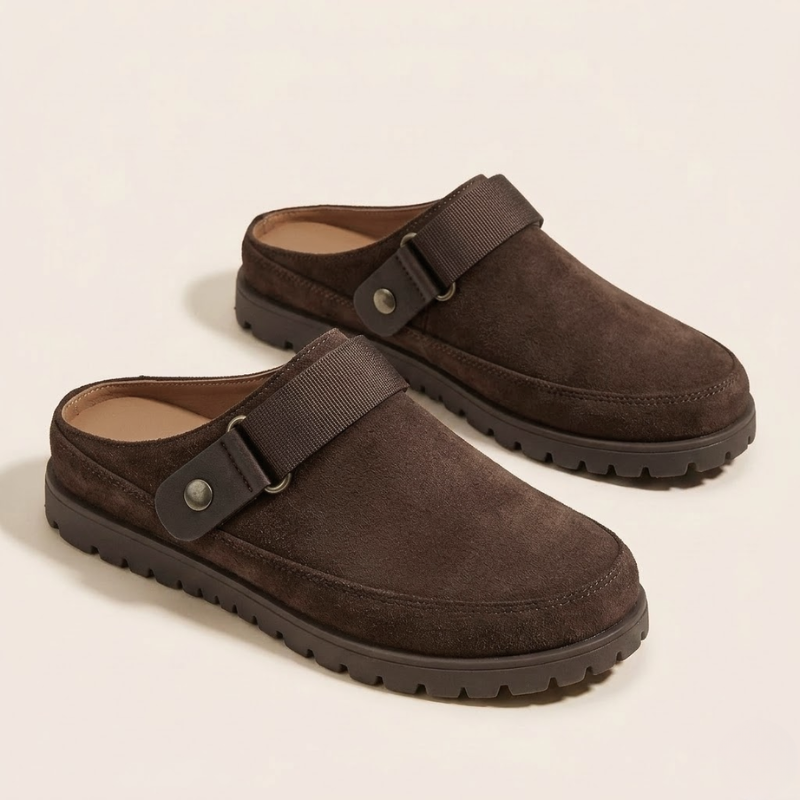 Upper texture detail of suede effect clogs