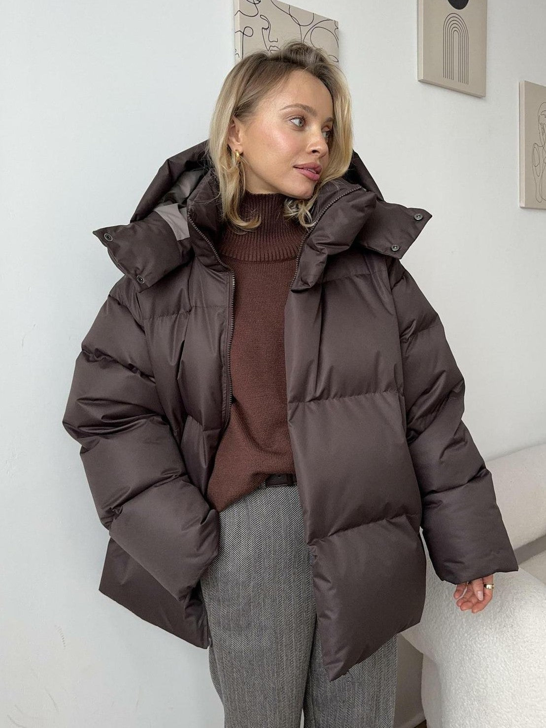 Sweat à Capuche Court Matelassé pour Femme