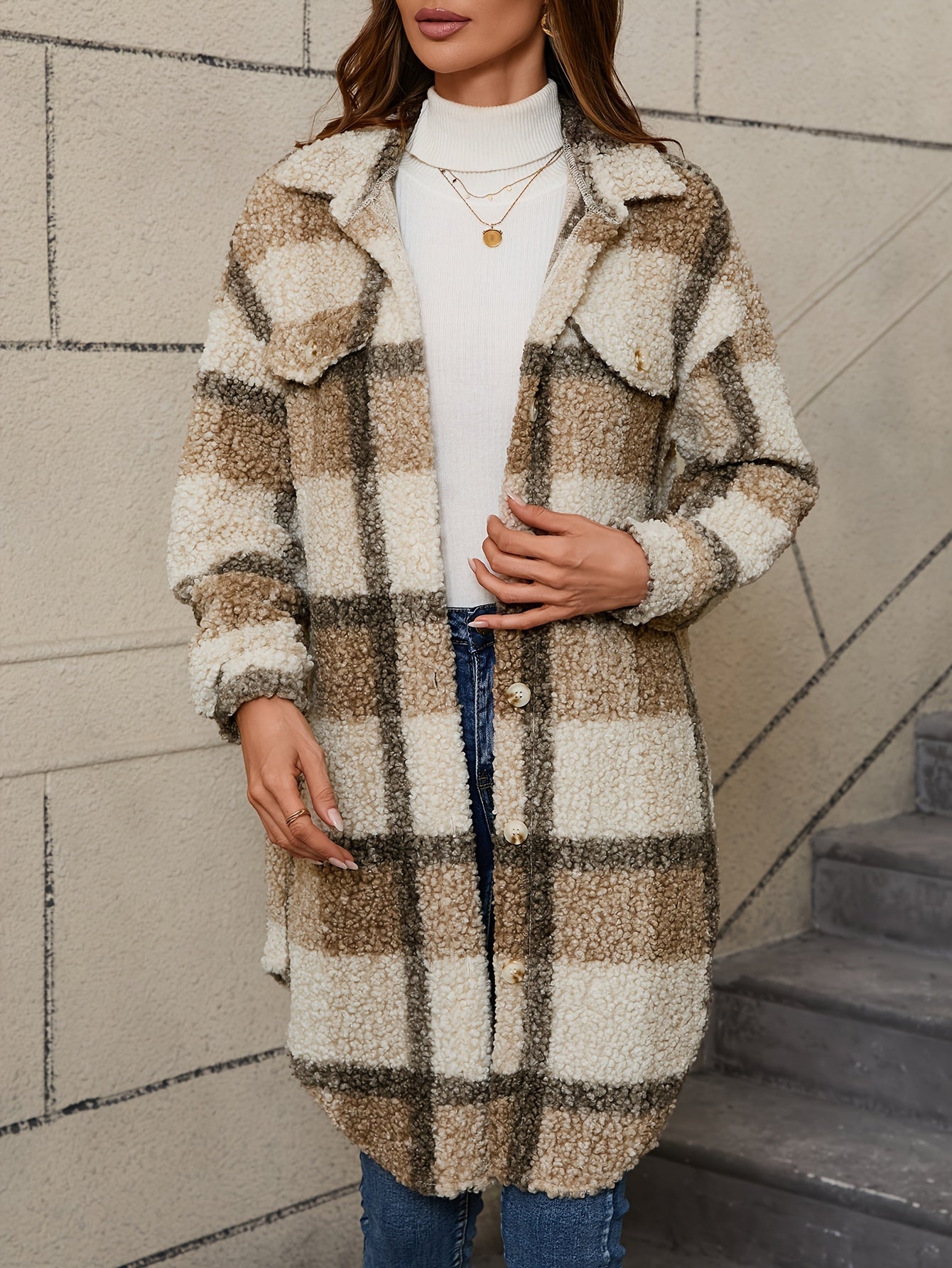 Teddy fleece jacket with ribbed cuffs relaxed fit for women