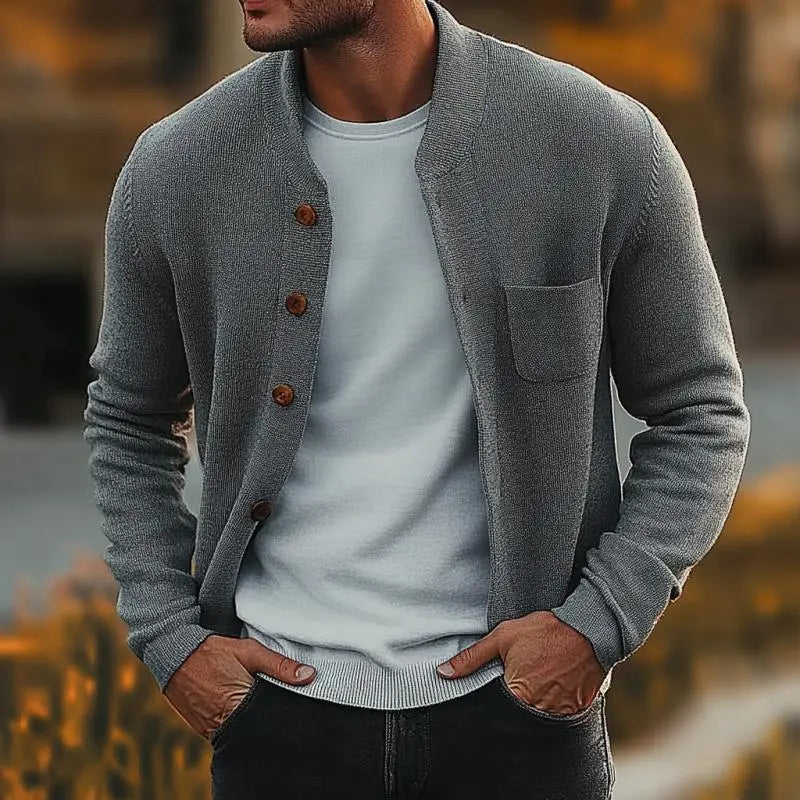 regular fit cardigan featuring ribbed texture in centre frame