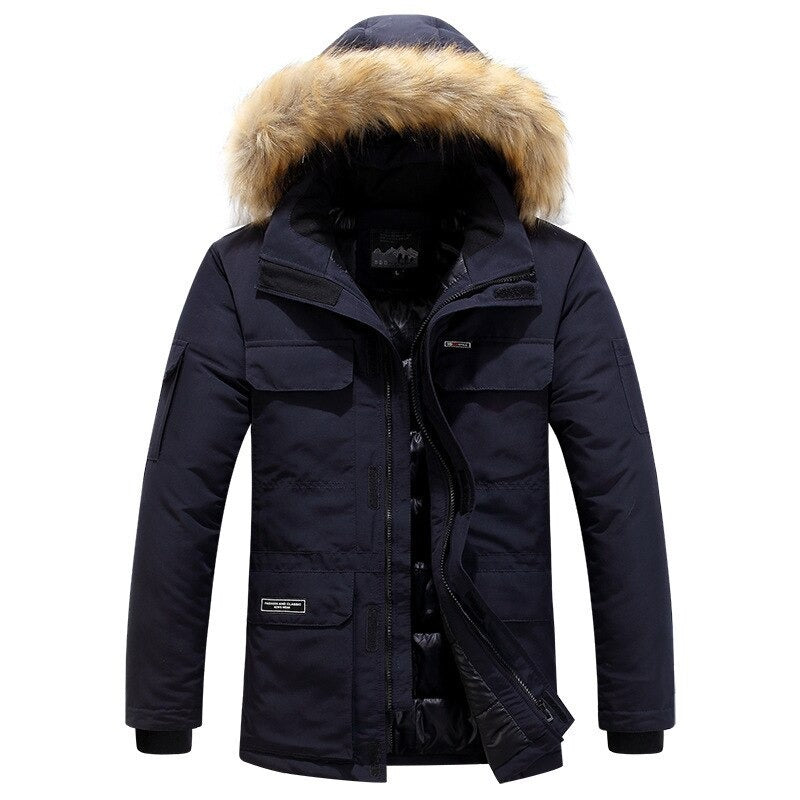 Thermal winter jacket hood detail with drawstring regular fit men
