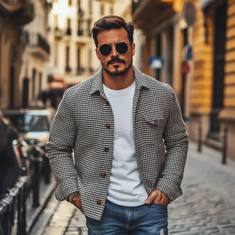 Veste à Carreaux à Boutons Homme